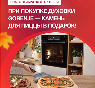 При покупке духовки Gorenje — камень для пиццы в подарок!